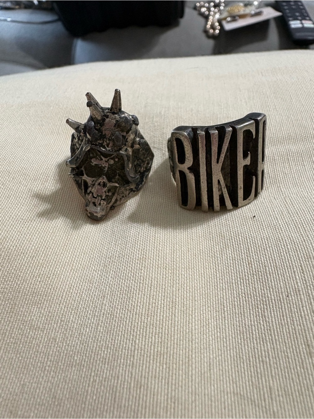 Biker Sz 11.25 And Skeleton Sz 9.25 Rings Silvertone Men’s Motorcycle